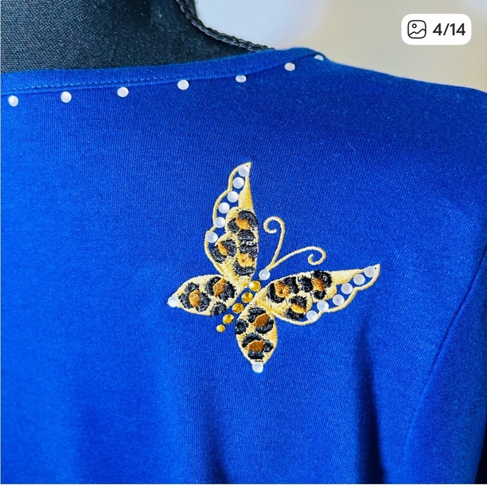 NWT QUACKER FACTORY Womens S Leopard Butterfly Embellished Embroidery 3/4 Sleeve - Picture 4 of 12